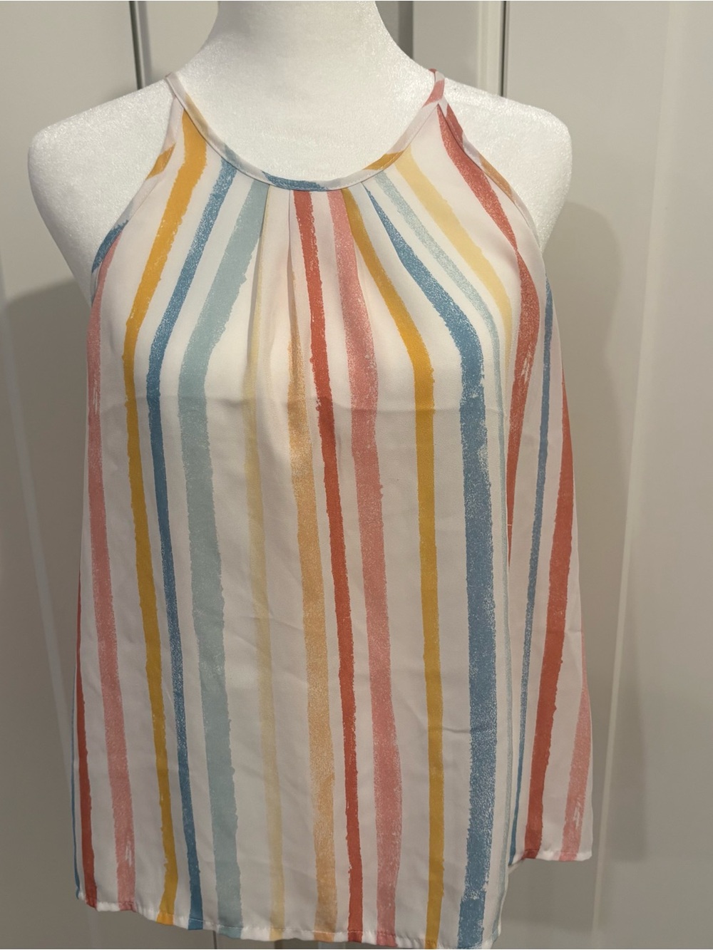 Papermoon SP Colorful Cream Halter Tank Coral Mustard Pale Blue Stripes Flowy